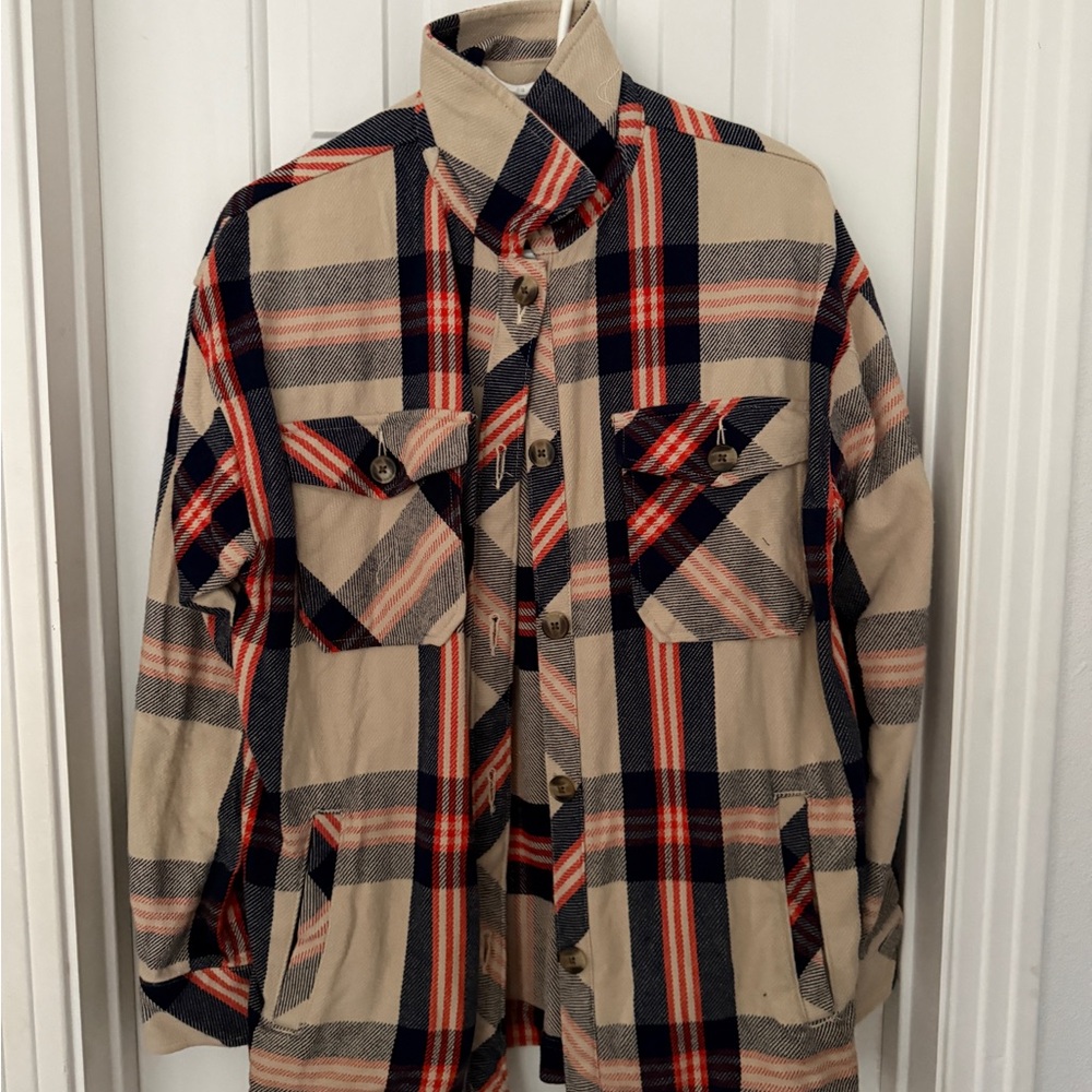 Aerie Plaid Shirt Jacket in Red and Navy